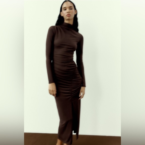 ZARA DRAPED MIDI DRESS XL - Picture 4 of 15